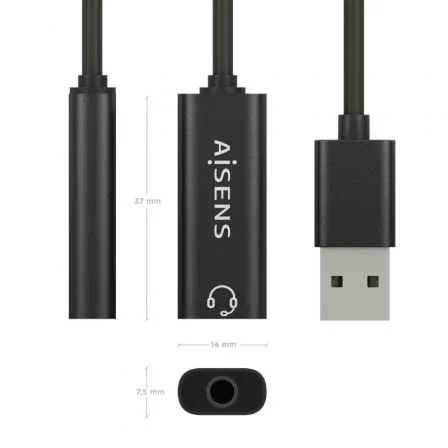 Aisens A106-0770 Conversor USB-A a Jack 3.5 mm Hembra Negro